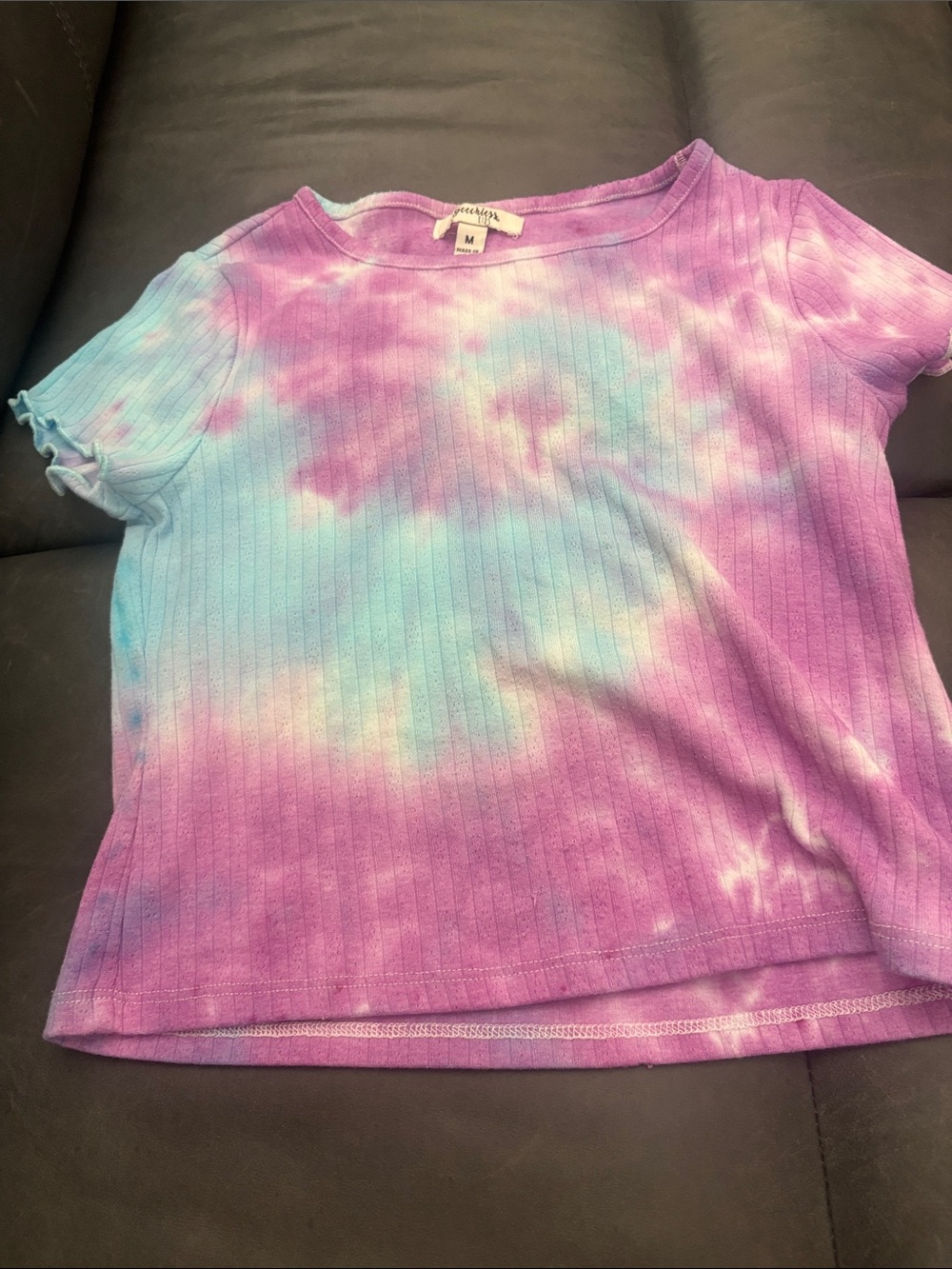 Speechless Purple & Blue Tie-Dye Ribbed Short Sleeve Top